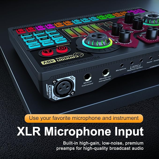 Audio Intereface with Voice Changer, Podcast Equipment for Audio Mixer, Suitable for XLR/6.35mm/3.5mm Microphone, X5 Sound Board with Autotune for Gaming, Sining, Sound Card for Live Streaming - Image 4