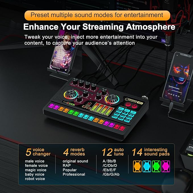 Audio Intereface with Voice Changer, Podcast Equipment for Audio Mixer, Suitable for XLR/6.35mm/3.5mm Microphone, X5 Sound Board with Autotune for Gaming, Sining, Sound Card for Live Streaming - Image 3