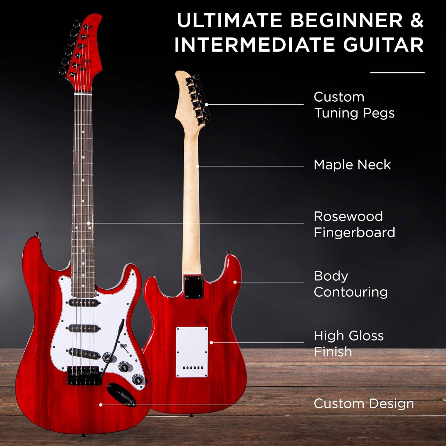 Best Choice Products 39in Full Size Beginner Electric Guitar Starter Kit w/Case, Strap, 10W Amp, Strings, Pick, Tremolo Bar - Cherry Red - Image 3