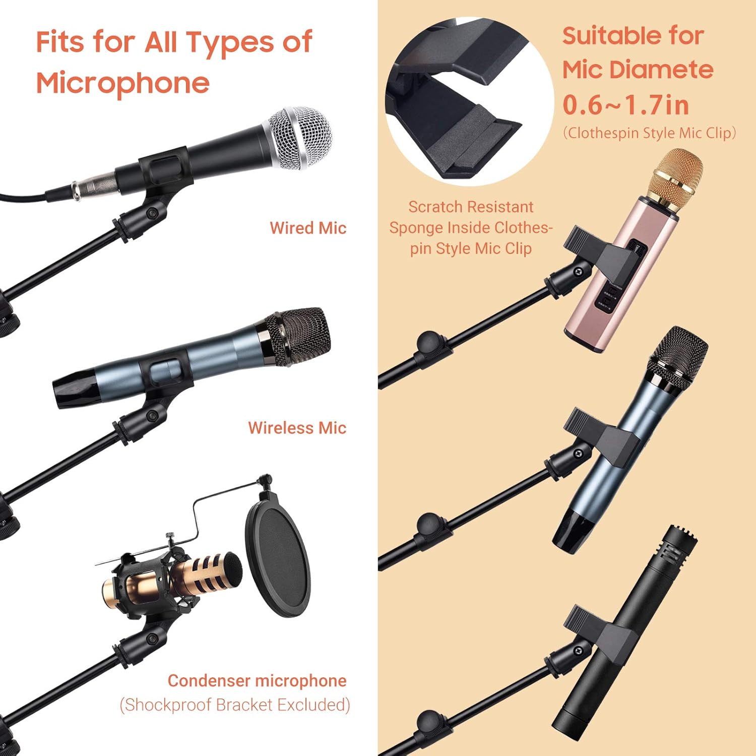 CAHAYA Tripod Microphone Stand Boom Arm Floor Mic Stand with Carrying Bag and 2 Mic Clips for Singing Performance Wedding Stage and Mic Mount CY0239 - Image 5