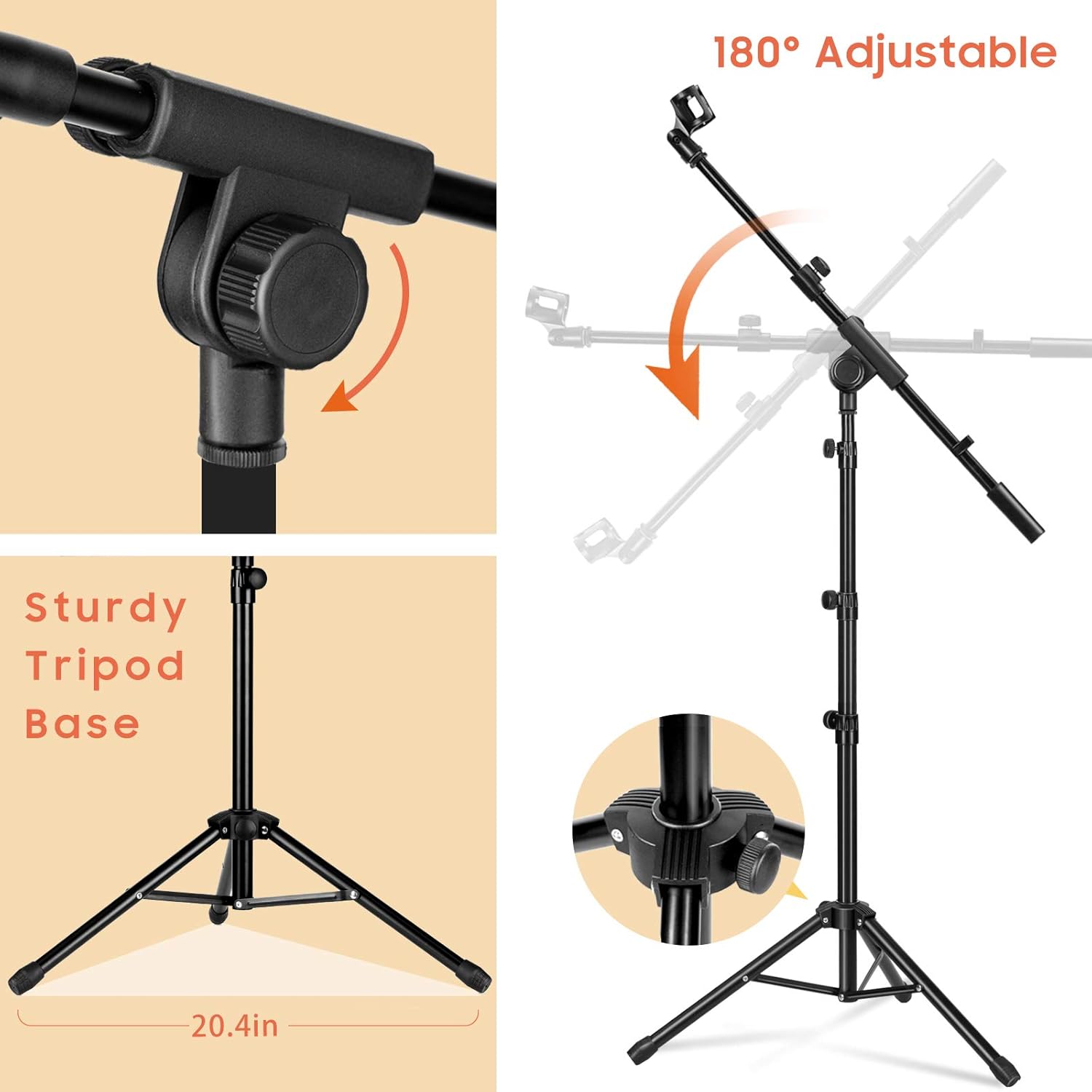 CAHAYA Tripod Microphone Stand Boom Arm Floor Mic Stand with Carrying Bag and 2 Mic Clips for Singing Performance Wedding Stage and Mic Mount CY0239 - Image 6