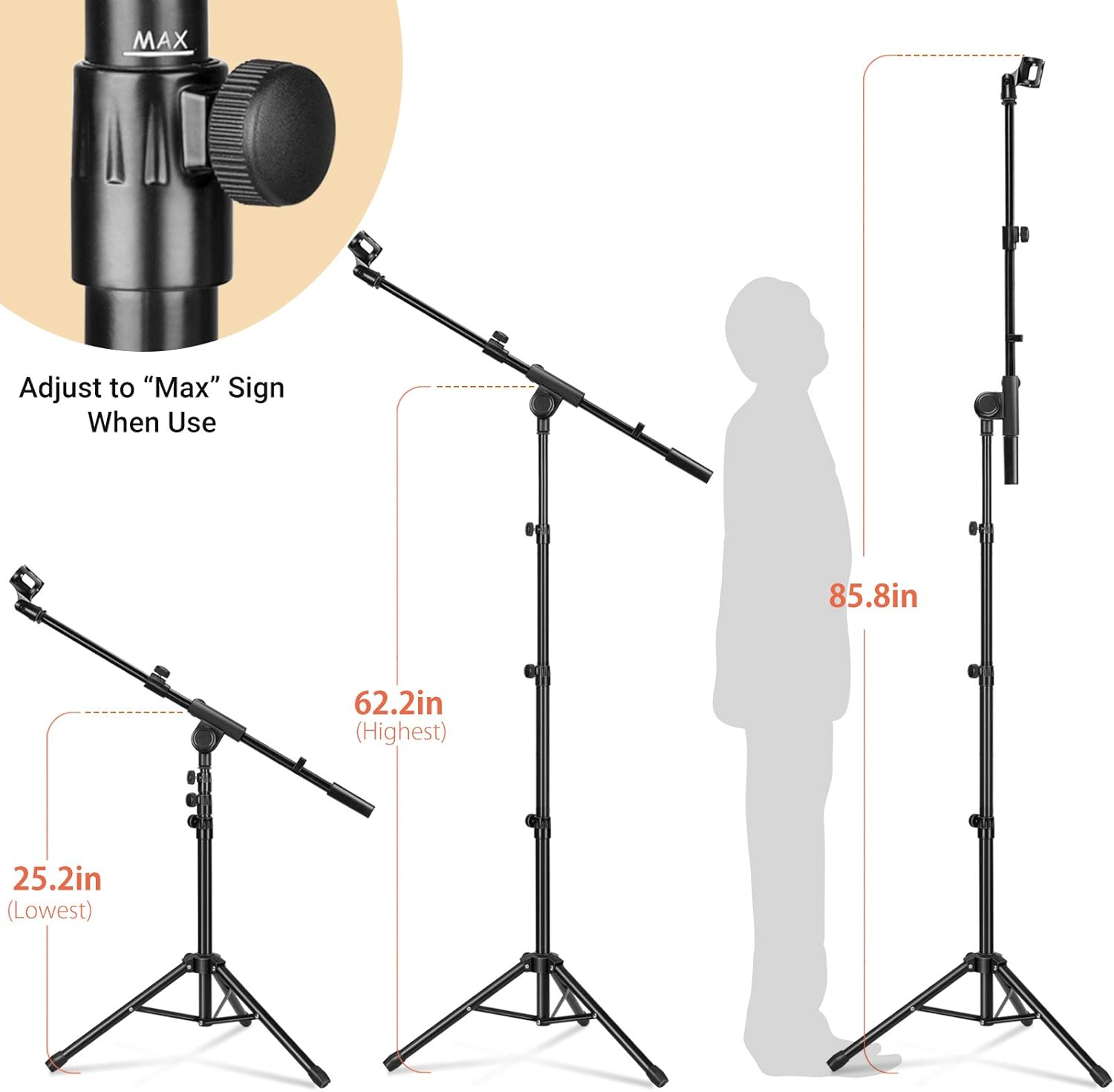 CAHAYA Tripod Microphone Stand Boom Arm Floor Mic Stand with Carrying Bag and 2 Mic Clips for Singing Performance Wedding Stage and Mic Mount CY0239 - Image 7
