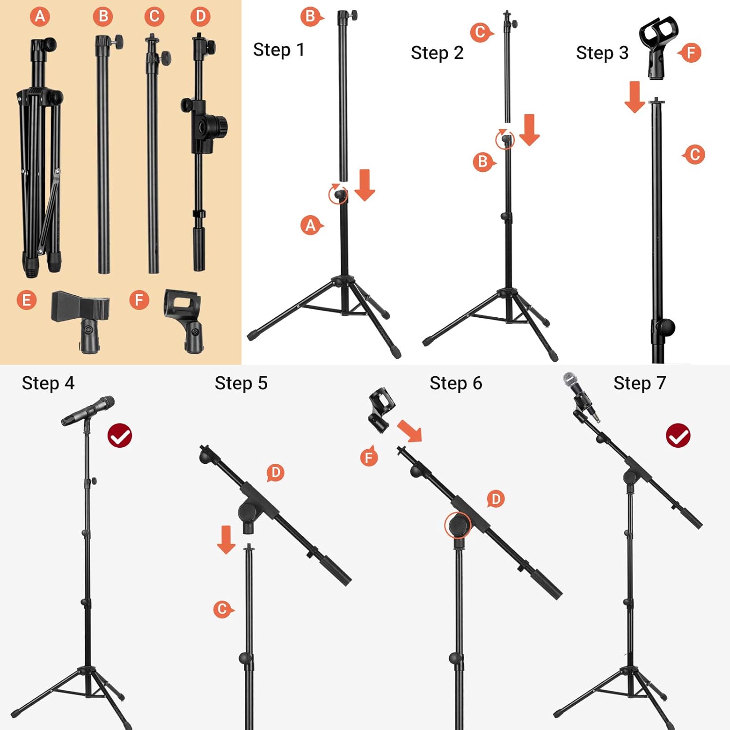 CAHAYA Tripod Microphone Stand Boom Arm Floor Mic Stand with Carrying Bag and 2 Mic Clips for Singing Performance Wedding Stage and Mic Mount CY0239 - Image 8